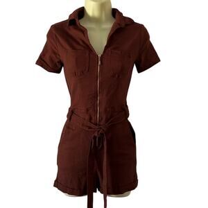 Haute Monde Brown Stretch Twill Romper Playsuit Utility 
Size Small Zip Front